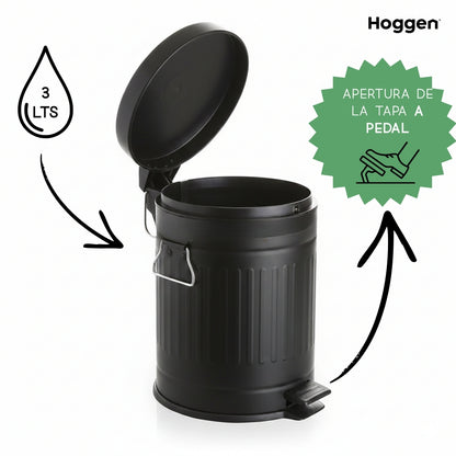 Cesto de Basura Redondo Negro Galvanizado 3 Lts