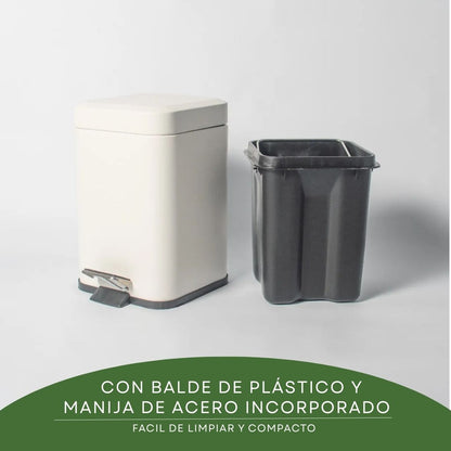 Combo Tachos De Basura Cesto Residuos Cuadrado Blanco Acero 3 Lts y 12 Lts Set Baño Hogar Oficina