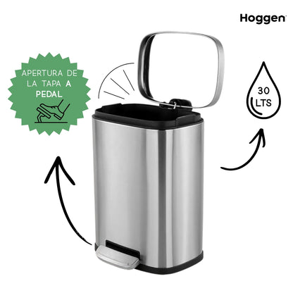 Cesto de Acero Inoxidable Rectangular 30 Lts con Cierre Suave