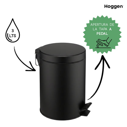 Cesto de Basura Acero Inoxidable Negro 3 Lts