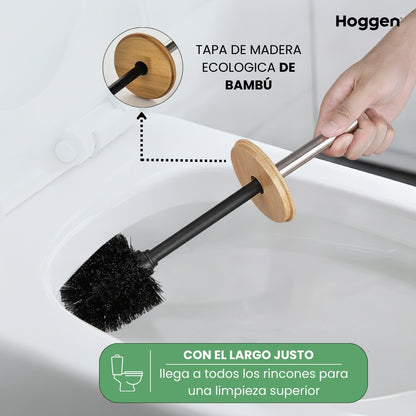 Escobilla Negra Redonda de Acero Inoxidable con Tapa de Madera