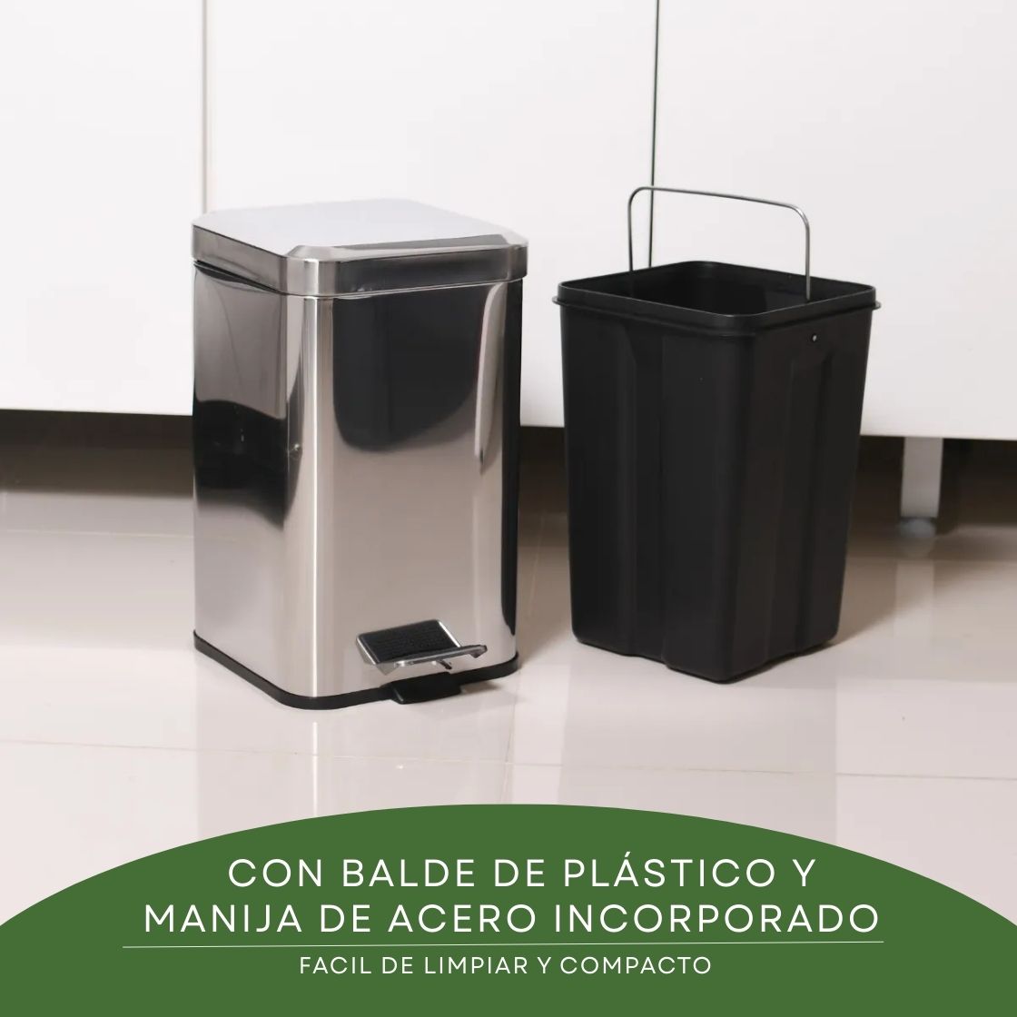 Combo Tachos De Basura Cesto Residuos Cuadrado Acero Inoxidable 6 Lts Y 20 Lts Set Baño Hogar Oficina