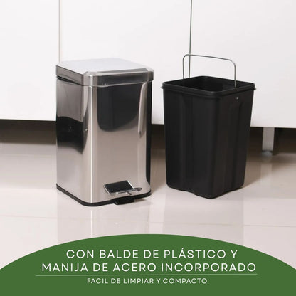 Combo Tachos De Basura Cesto Residuos Cuadrado Acero Inoxidable 6 Lts Y 20 Lts Set Baño Hogar Oficina