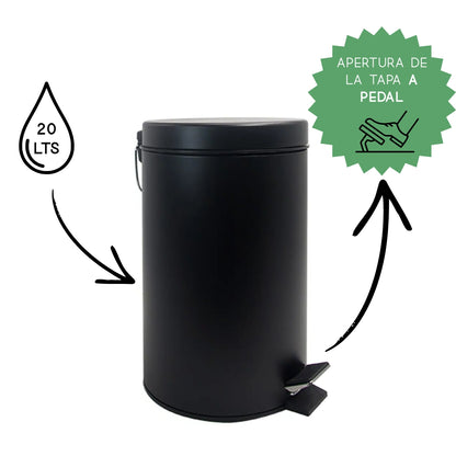 Cesto de Basura Acero Inoxidable Negro 20 Lts
