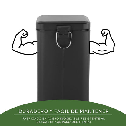 Tacho De Basura Cesto Residuo A Pedal Cuadrado 12 Lts Color Negro