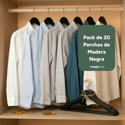 Perchas de Madera Negra x 20 Unidades