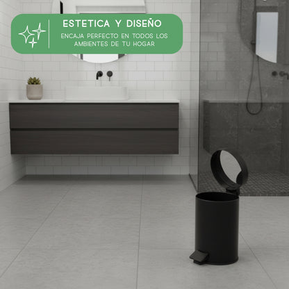 Cesto de Basura Acero Inoxidable Negro 5 Lts