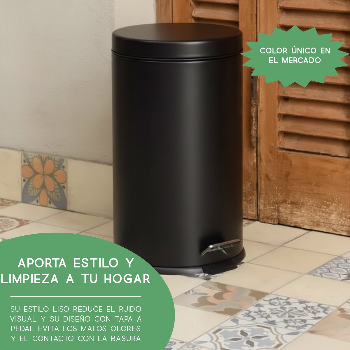 Cesto de Basura Acero Inoxidable Negro 20 Lts