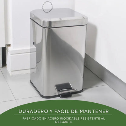 Combo Tachos De Basura Cesto Residuos Cuadrado Acero Inoxidable 6 Lts Y 20 Lts Set Baño Hogar Oficina