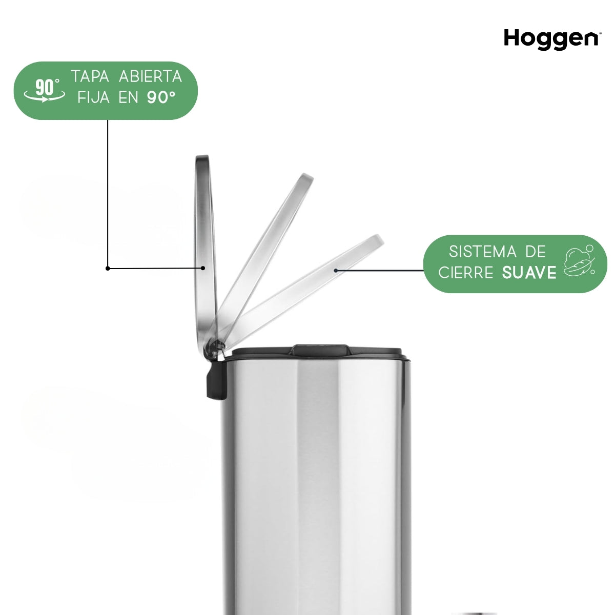 Cesto de Acero Inoxidable Rectangular 30 Lts con Cierre Suave