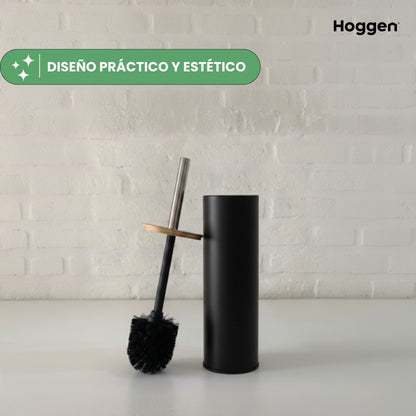 Escobilla Negra Redonda de Acero Inoxidable con Tapa de Madera