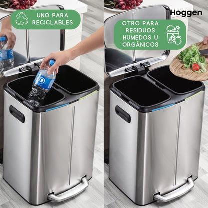 Cesto de basura doble de acero inoxidable 40 litros