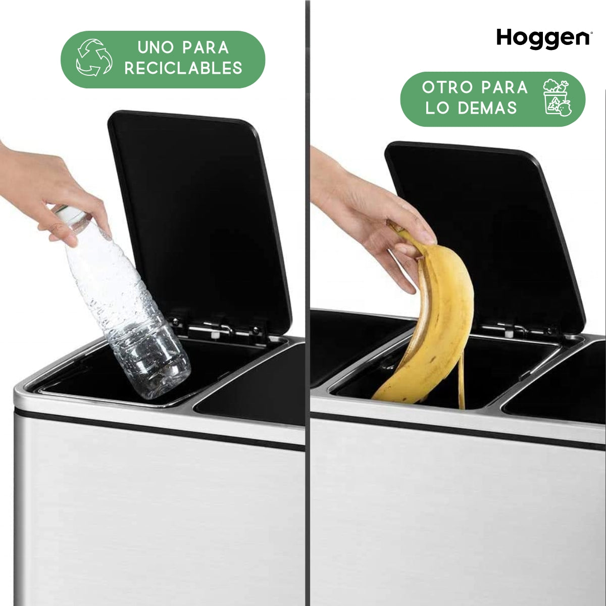 Cesto a pedal doble compartimento acero inoxidable 30 lts
