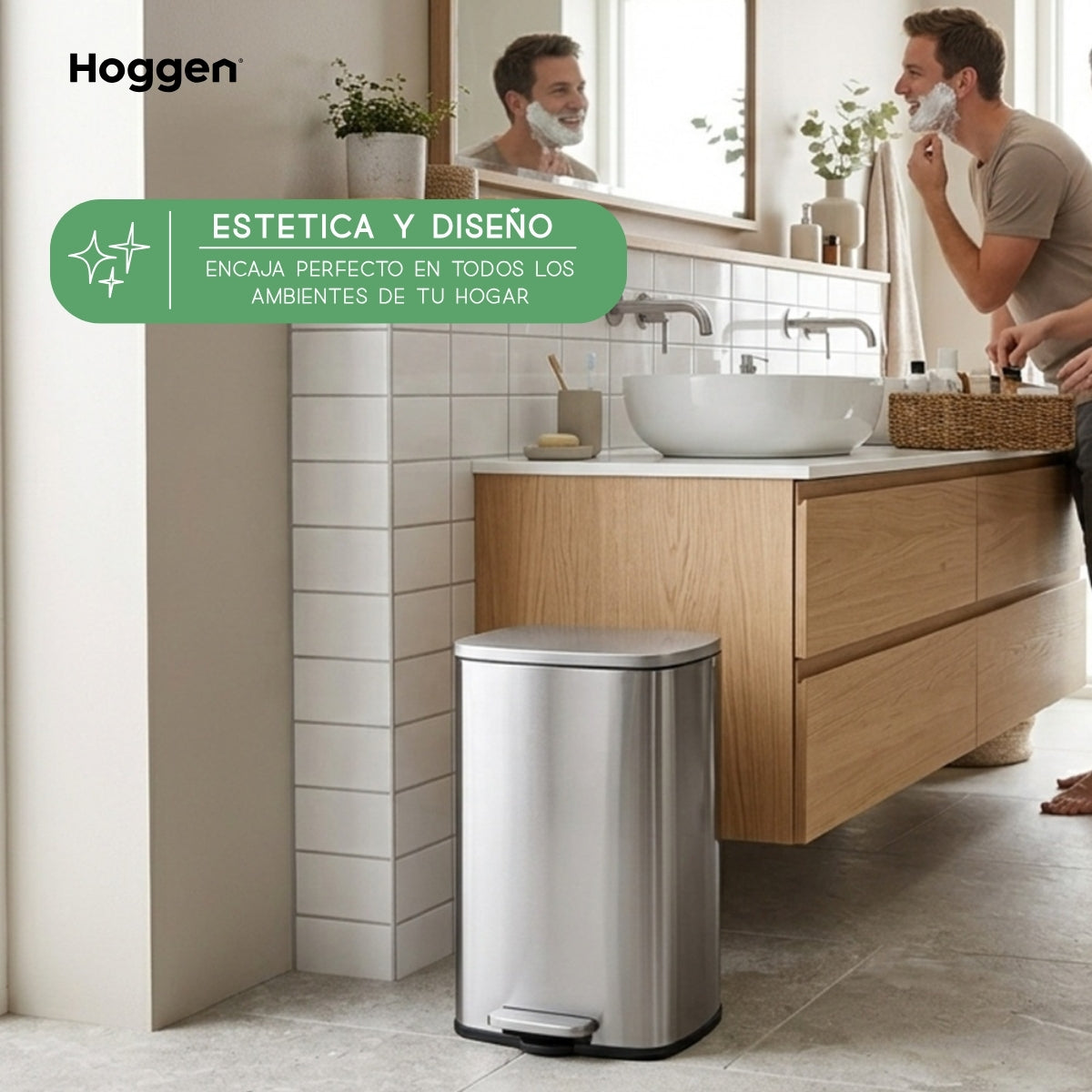 Cesto de Acero Inoxidable Rectangular 30 Lts con Cierre Suave