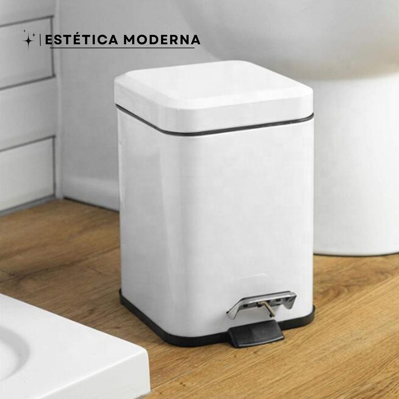 Tachos De Basura Cesto Residuos Cuadrado Blanco Acero 3 Lts