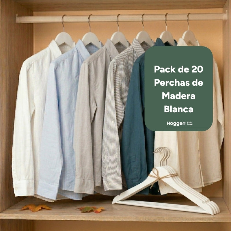 Perchas de Madera Blanca x 20 Unidades