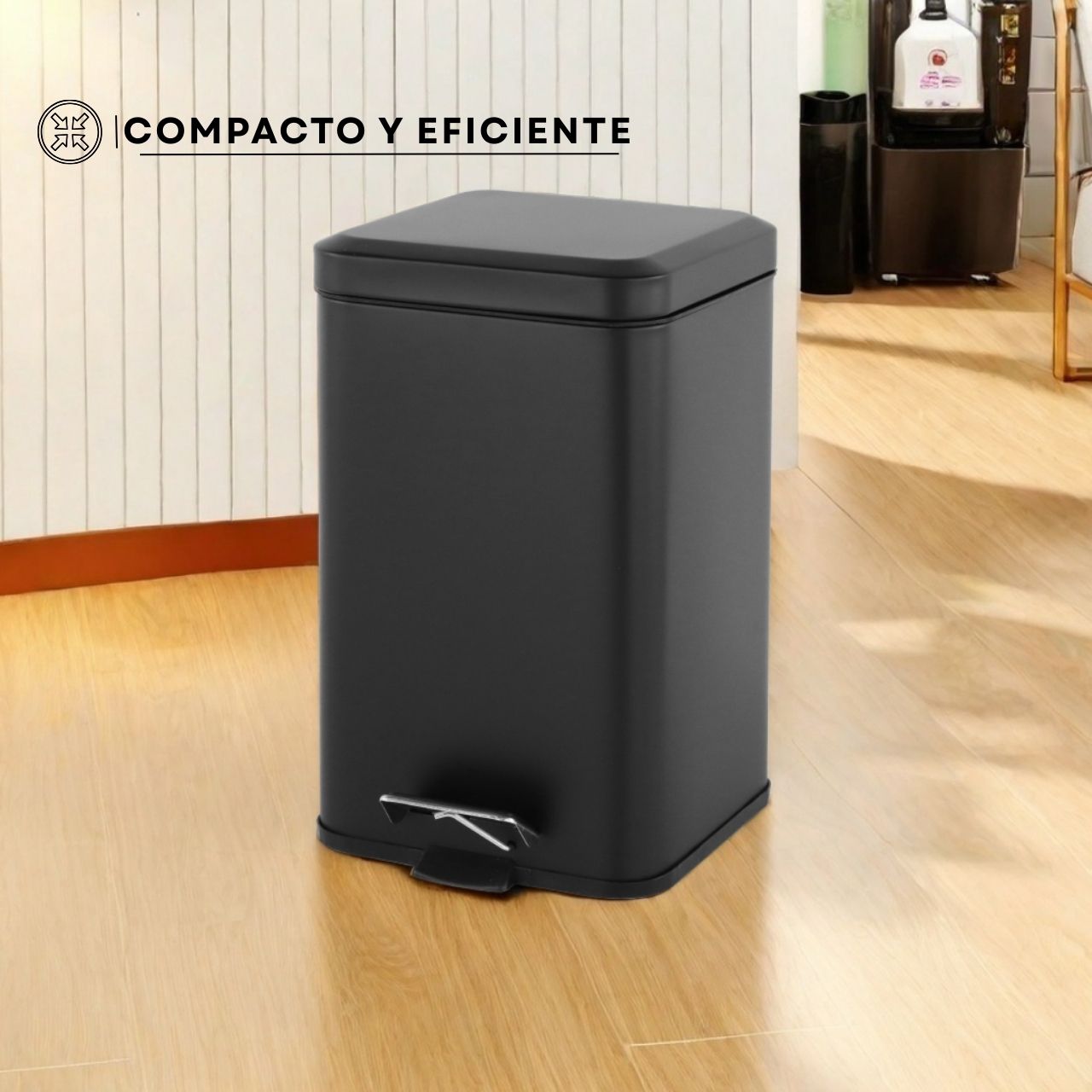Tacho De Basura Cesto Residuo A Pedal Cuadrado 12 Lts Color Negro