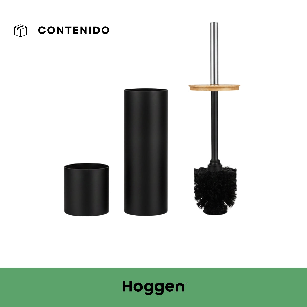 Escobilla Negra Redonda de Acero Inoxidable con Tapa de Madera