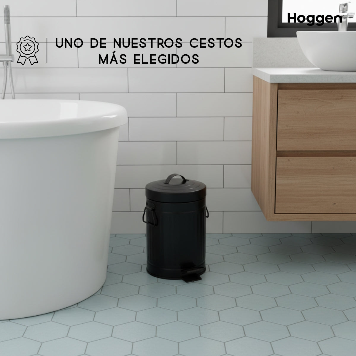 Cesto de Basura Redondo Negro Galvanizado 3 Lts