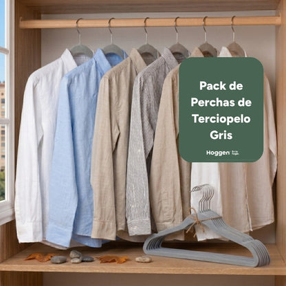 Perchas de Terciopelo Gris para Adultos X 100 Unidades