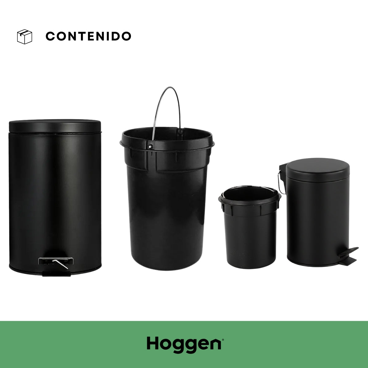 Set Cesto De Basura 5 Lts Y 20 Lts para Baño y Cocina Negro