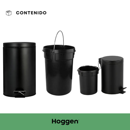 Set Cesto De Basura 5 Lts Y 20 Lts para Baño y Cocina Negro