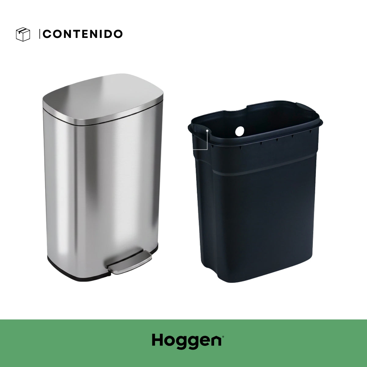 Cesto de Acero Inoxidable Rectangular 30 Lts con Cierre Suave