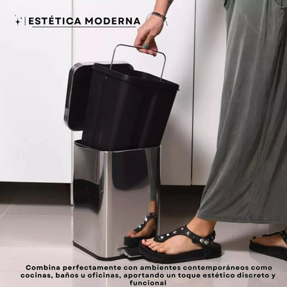 Combo Tachos De Basura Cesto Residuos Cuadrado Acero Inoxidable 6 Lts Y 20 Lts Set Baño Hogar Oficina