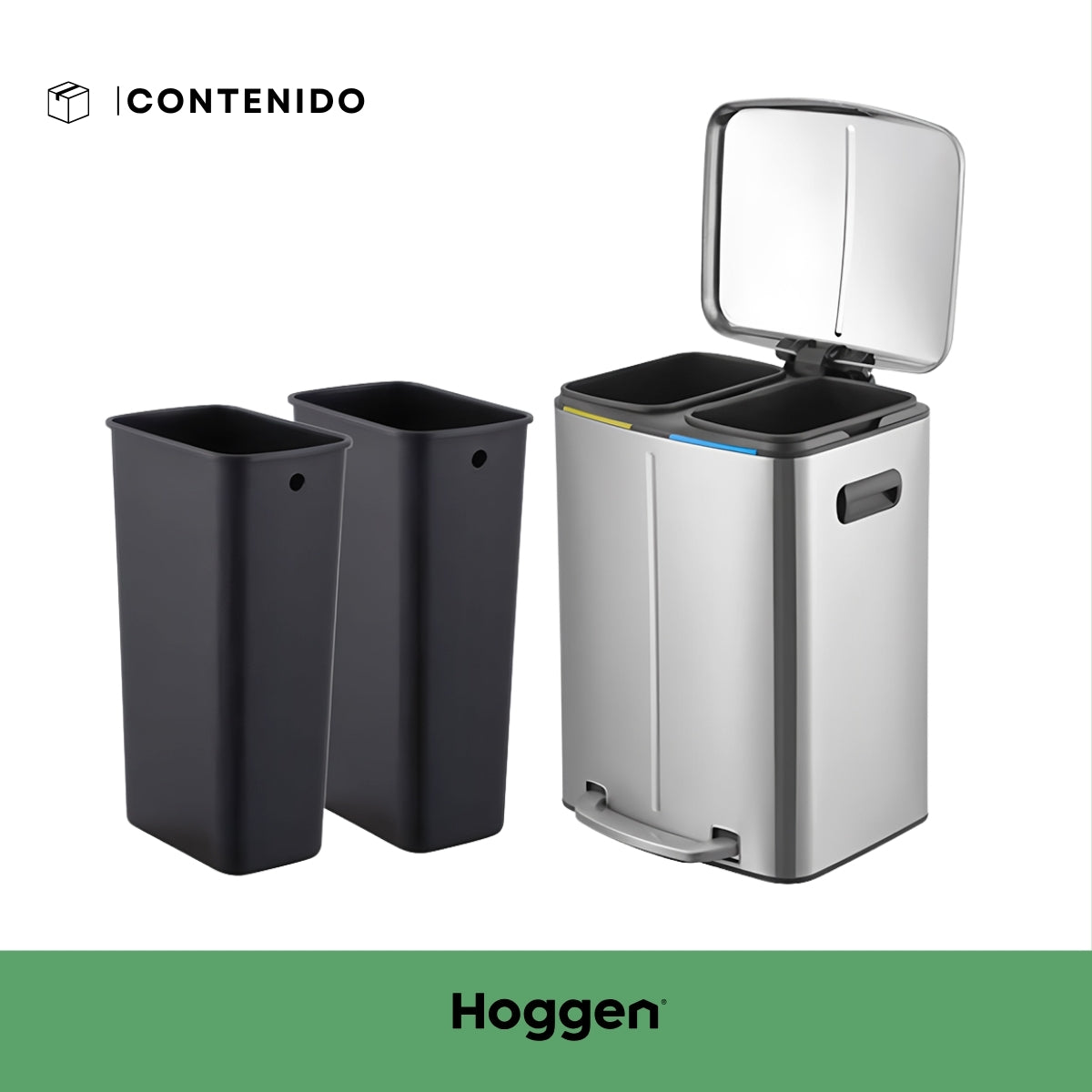 Cesto de basura doble de acero inoxidable 40 litros