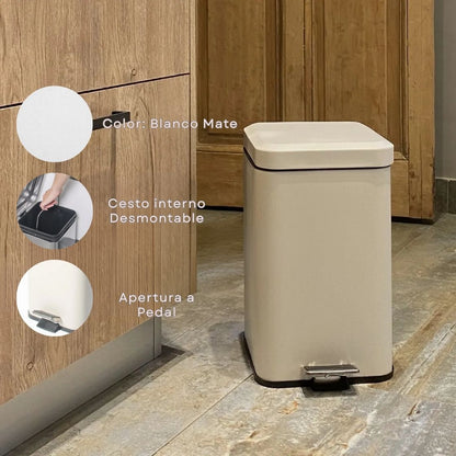 Combo Tachos De Basura Cesto Residuos Cuadrado Blanco Acero 3 Lts y 12 Lts Set Baño Hogar Oficina