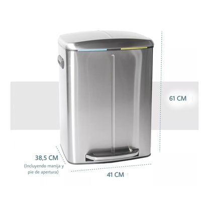 Tacho de basura doble de acero inoxidable 40 litros