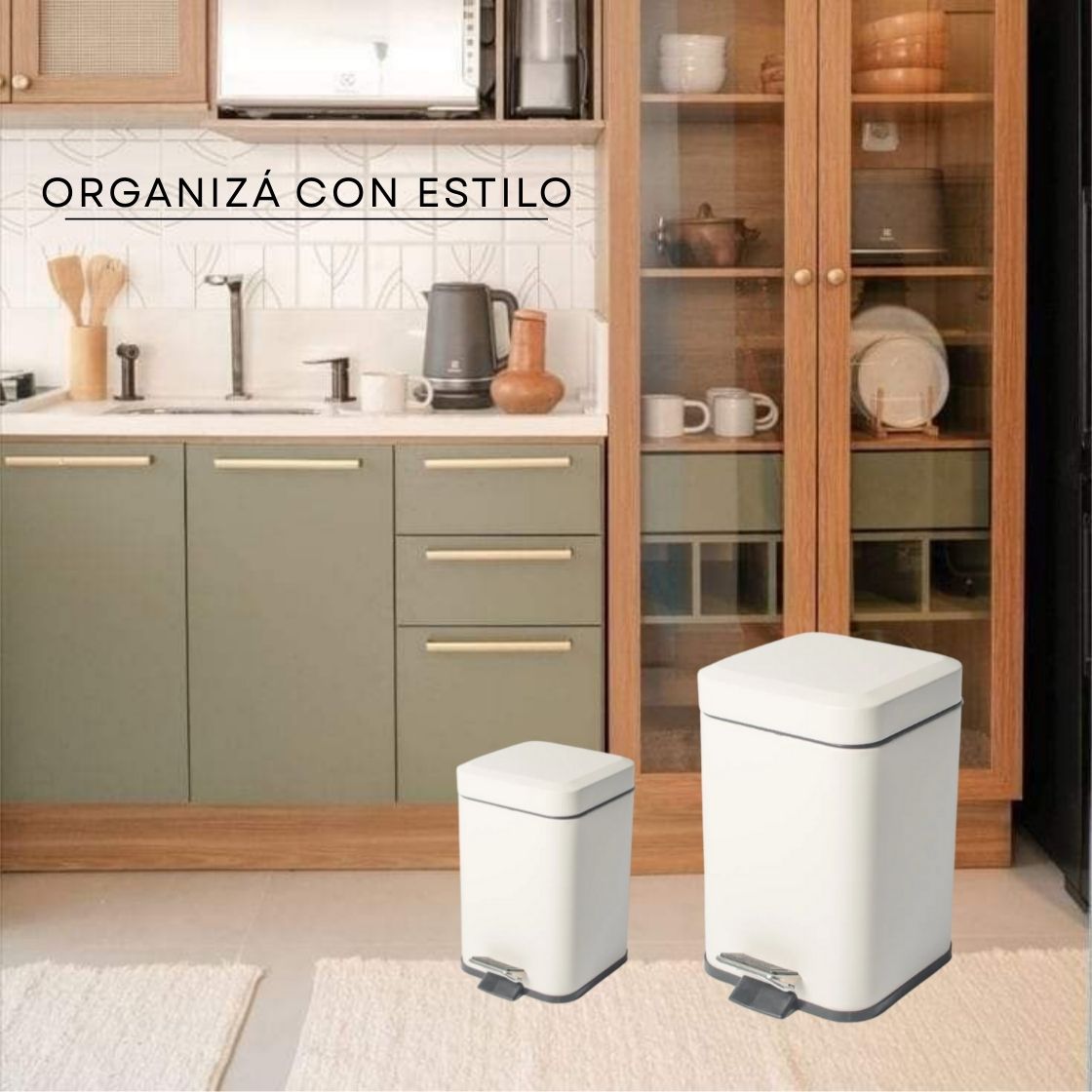 Combo Tachos De Basura Cesto Residuos Cuadrado Blanco Acero 3 Lts y 12 Lts Set Baño Hogar Oficina