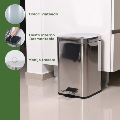 Combo Tachos De Basura Cesto Residuos Cuadrado Acero Inoxidable 6 Lts Y 20 Lts Set Baño Hogar Oficina