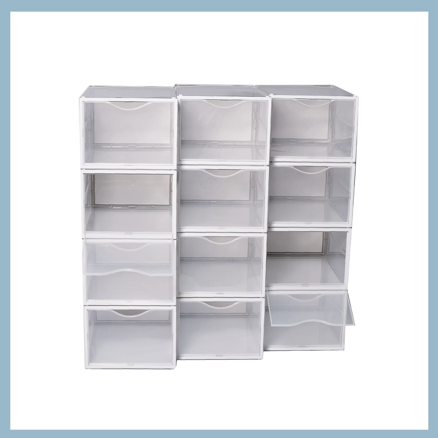 Cajas apilables apertura frontal vertical por 12 unidades