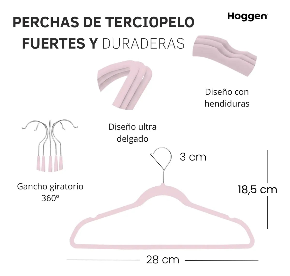 Perchas Bebe Terciopelo Rosa X 100 Unidades
