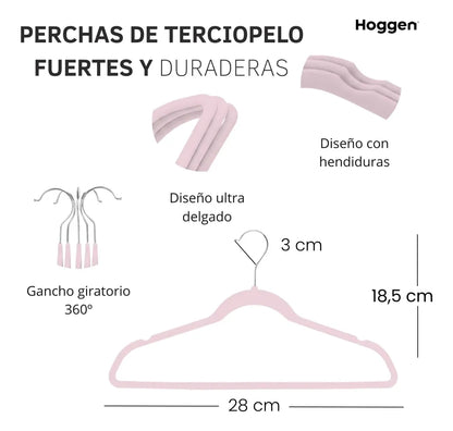 Perchas Bebe Terciopelo Rosa X 100 Unidades