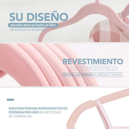 Perchas Terciopelo Kids Rosas X 10 Unidades