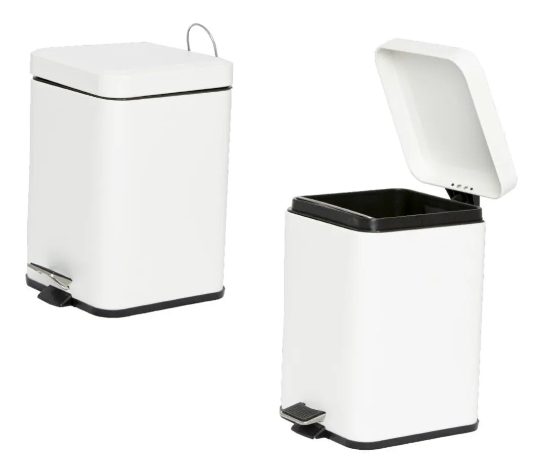 Tacho De Basura Cesto Residuo A Pedal Cuadrado 12 Lts Color Blanco