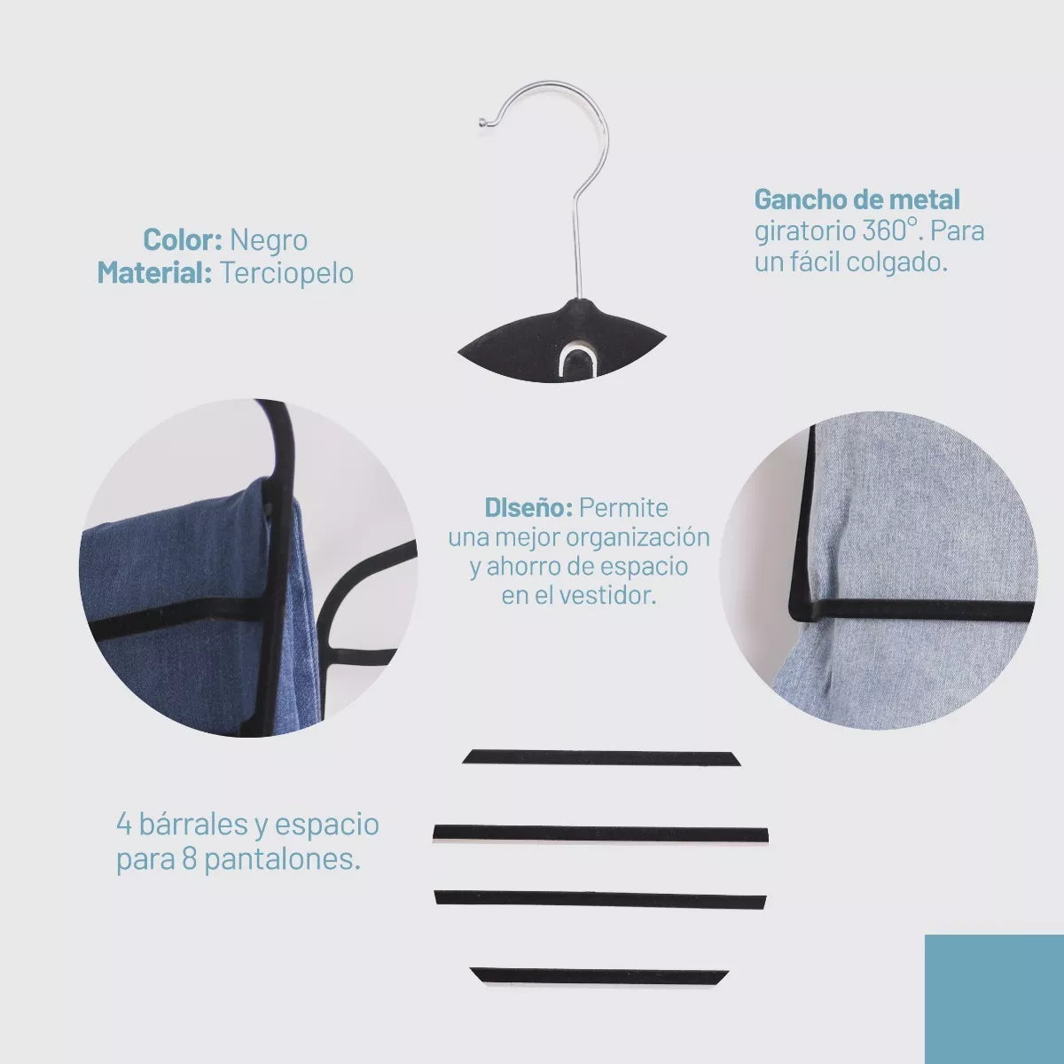 Percha Terciopelo Pantalonera Negra X 1 Unidad