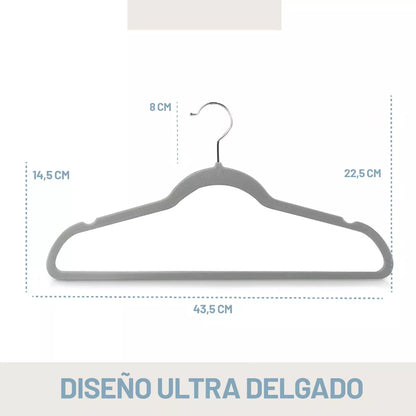 Perchas terciopelo adultos gris x 20 unidades