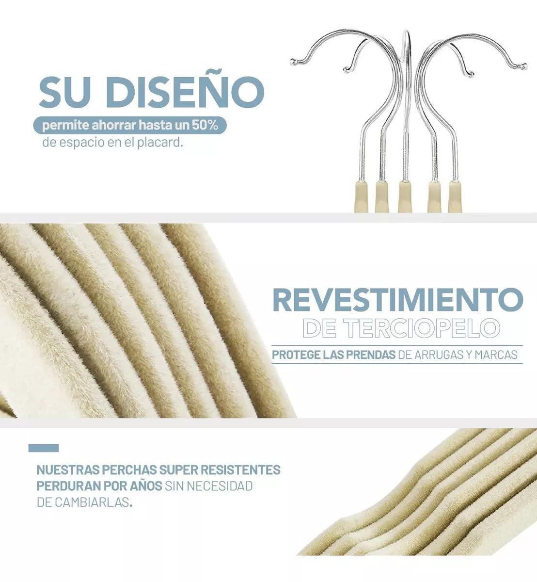 Perchas Terciopelo Beige para Adultos x 50 Unidades