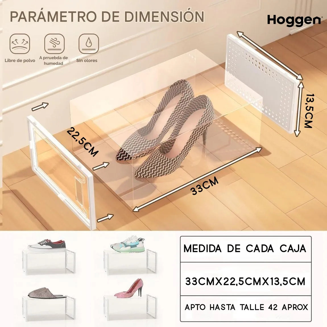 Caja Organizadora Para Zapatos por 12 Unidades con Apertura Frontal Horizontal