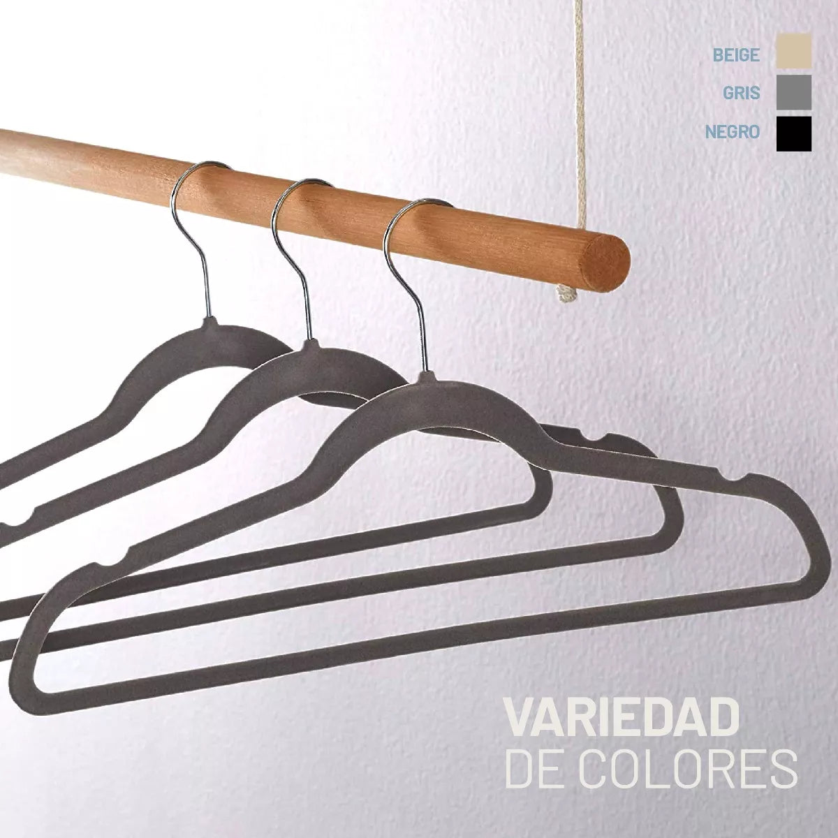 Perchas terciopelo adultos gris x 20 unidades