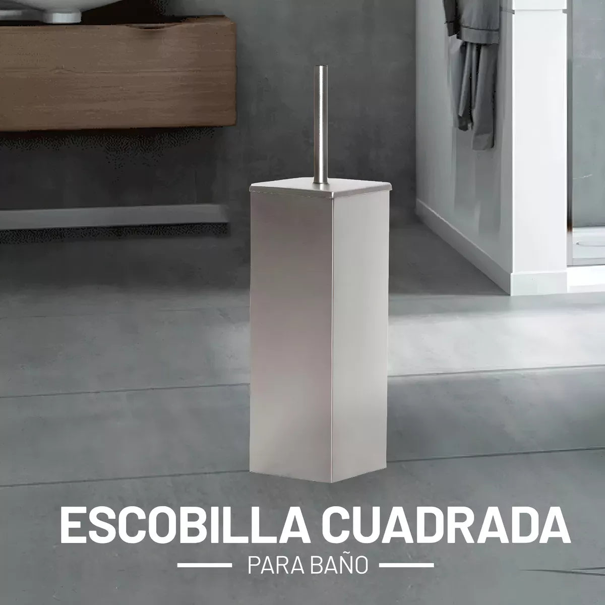 Escobilla lisa cuadrada para inodoro de acero inoxidable