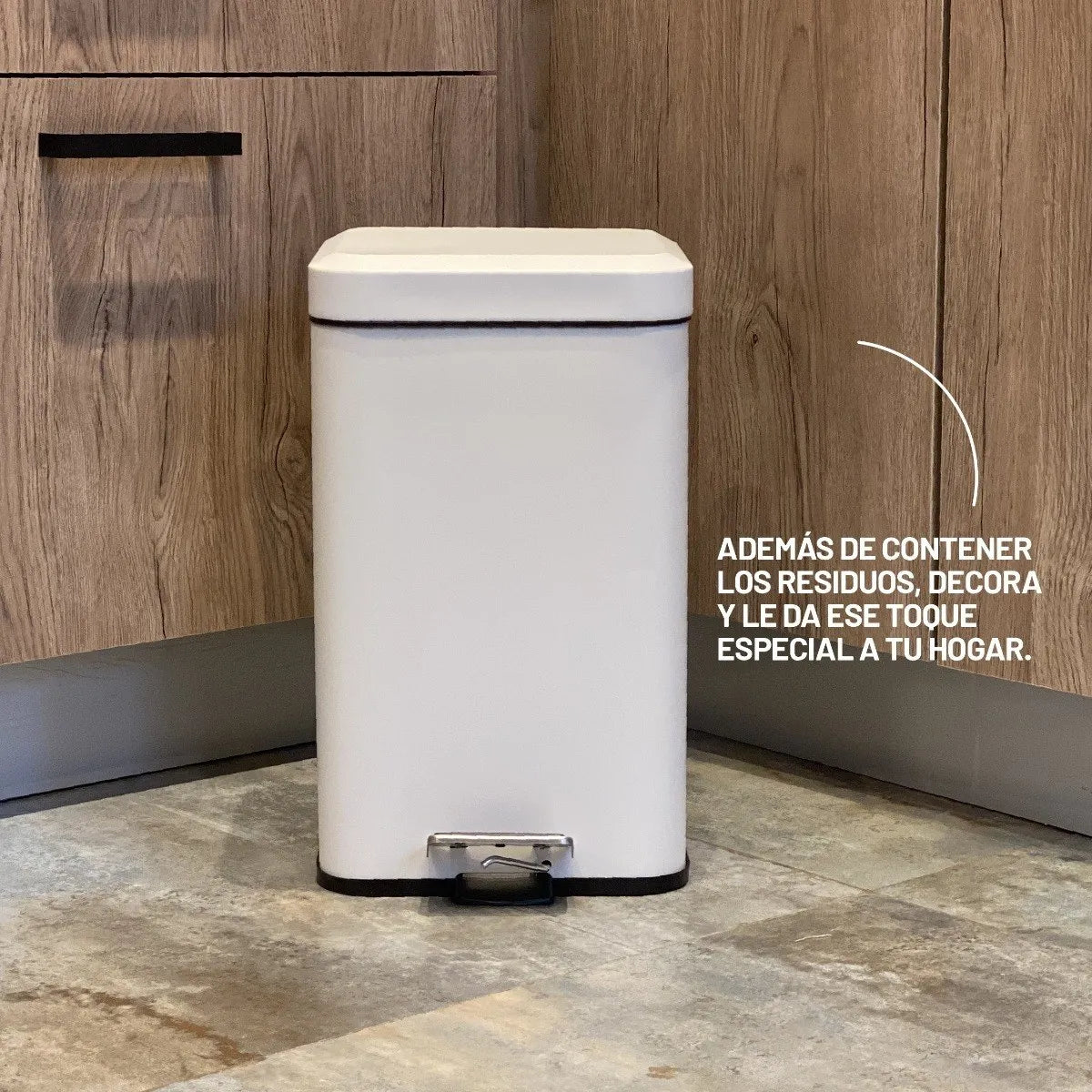 Tacho De Basura Cesto Residuo A Pedal Cuadrado 12 Lts Color Blanco