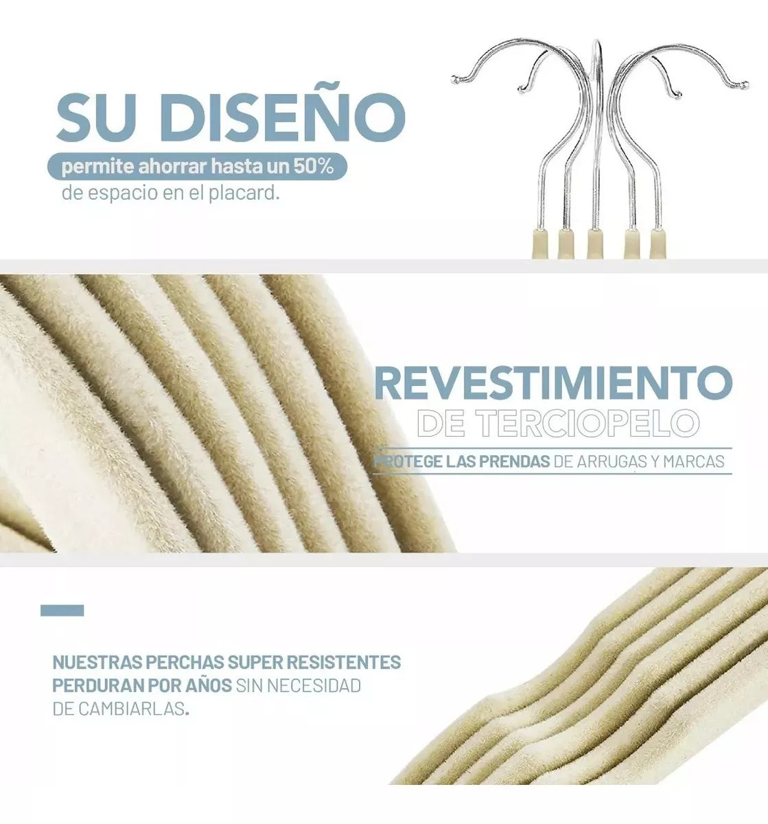 Perchas Terciopelo Beige Kids Niños Antideslizante X 20 Unidades