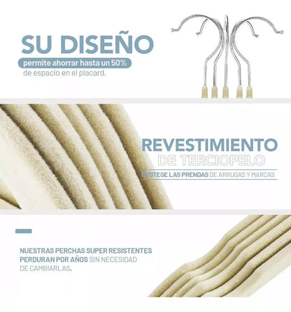 Perchas Terciopelo Beige Kids Niños Antideslizante X 20 Unidades