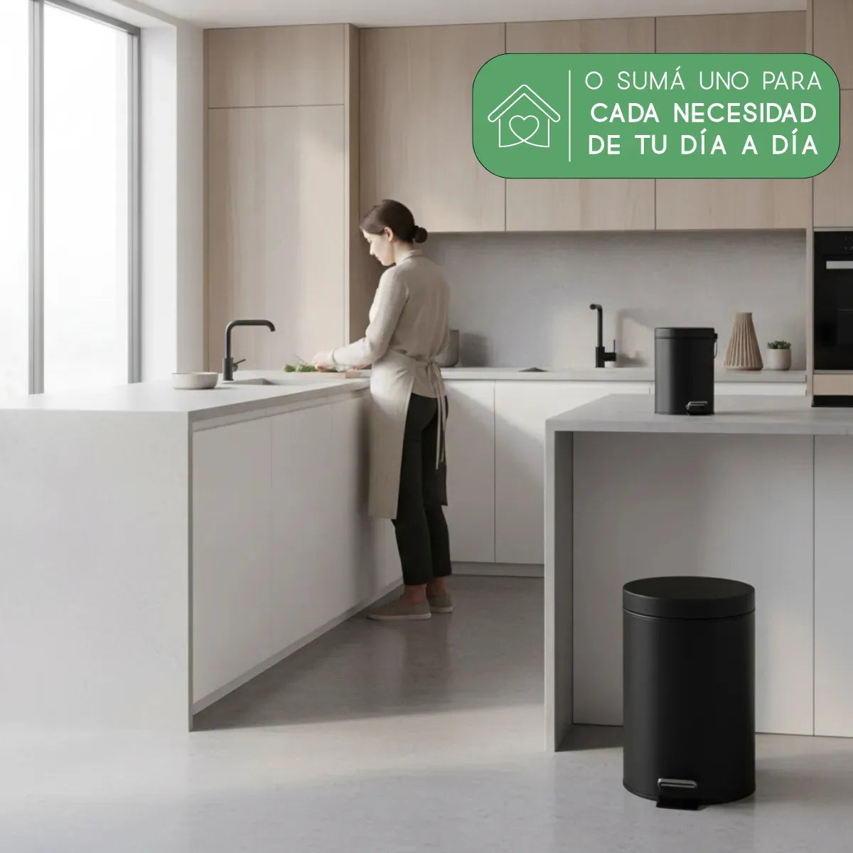 Set Cesto De Basura 3 Lts Y 12 Lts para Baño y Cocina Negro