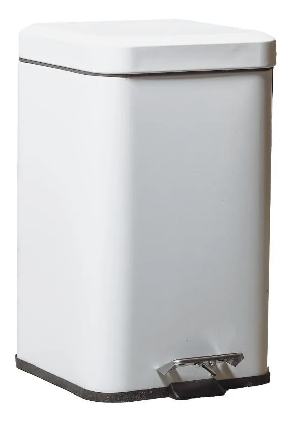 Tacho De Basura Cesto Residuo A Pedal Cuadrado 12 Lts Color Blanco