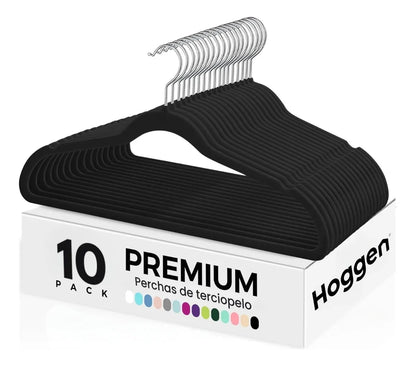 Perchas Terciopelo Adultos Antideslizante Negras X 10 Unidades